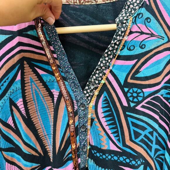 Custo Barcelona Knee Length Dress Blue Print Women’s Size 2 Small - Picture 4 of 12